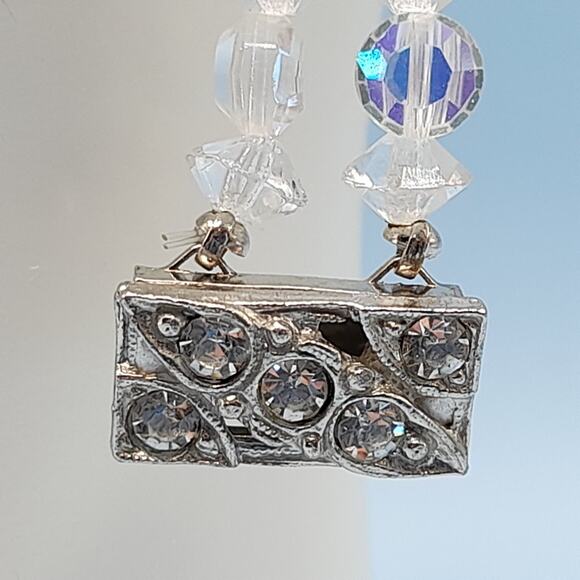 Vintage 1960s AB Crystal Beaded Bracelet, Double Strand, Iridescent Austrian, 7" - Picture 9 of 13